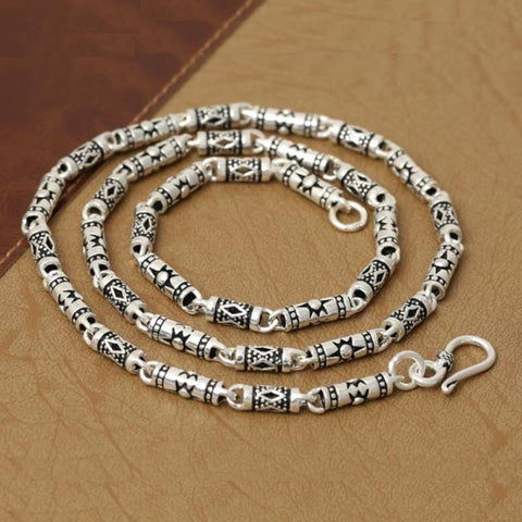 S925 Sterling Silver Vintage Geometric Patterns Male Men Necklace Jewelry -JW00255-Veeddydropshipping