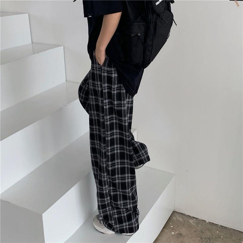 Plaid Pants Men S-3XL Casual Straight Trousers-Veeddydropshipping
