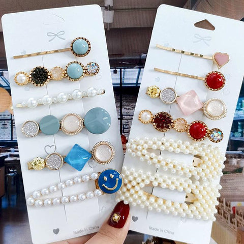 Pearl Crystal Acrylic Hair Clips Set For Women  -JW00482-Veeddydropshipping