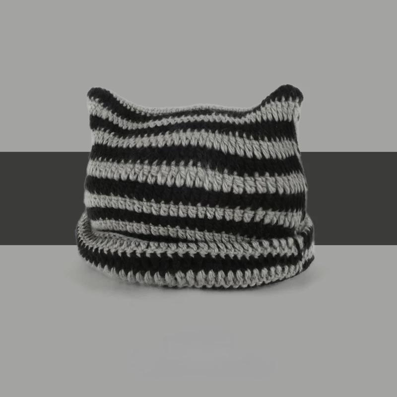 Striped Knitted Wool Cap Autumn and Winter-Veeddydropshipping