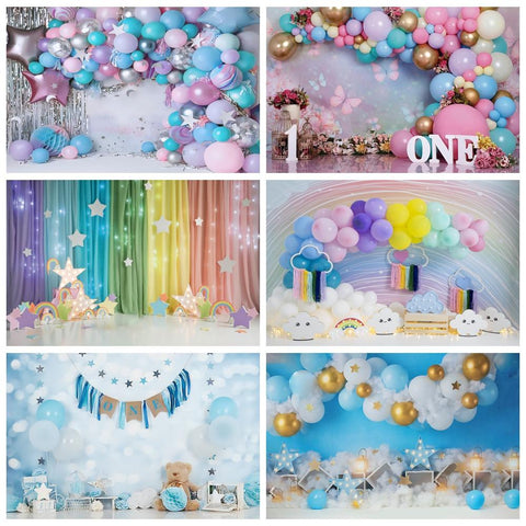 Newborn Baby 1st Birthday Party Backdrops Colorful Balloon Girl Boy Cake-CE00356-Veeddydropshipping