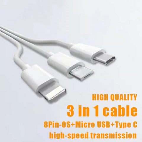 0.22M 1M 3 In 1 Short Fast Charging Cable Compatible For iP/Micro Usb/Type C-PA00027-Veeddydropshipping