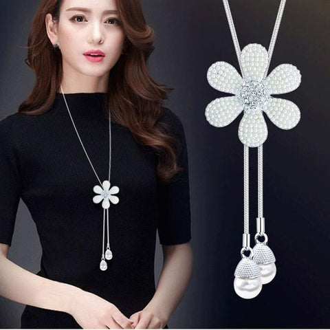 Crystal Zircon Sun Flower Sweater Chain Long Necklace Jewelry for Women-JW01338-Veeddydropshipping
