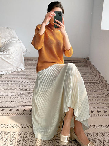 Women Pleated Skirt Elastic High Waist Long Skirts-WF00424-Veeddydropshipping