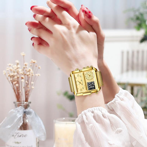 Luxury Creative Square Watches Ladies Fashion Dual Display -JW00900-Veeddydropshipping