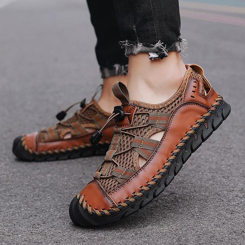 Fashion Roman Sandals Handmade Mesh Men Casual Shoes-BS01513-Veeddydropshipping