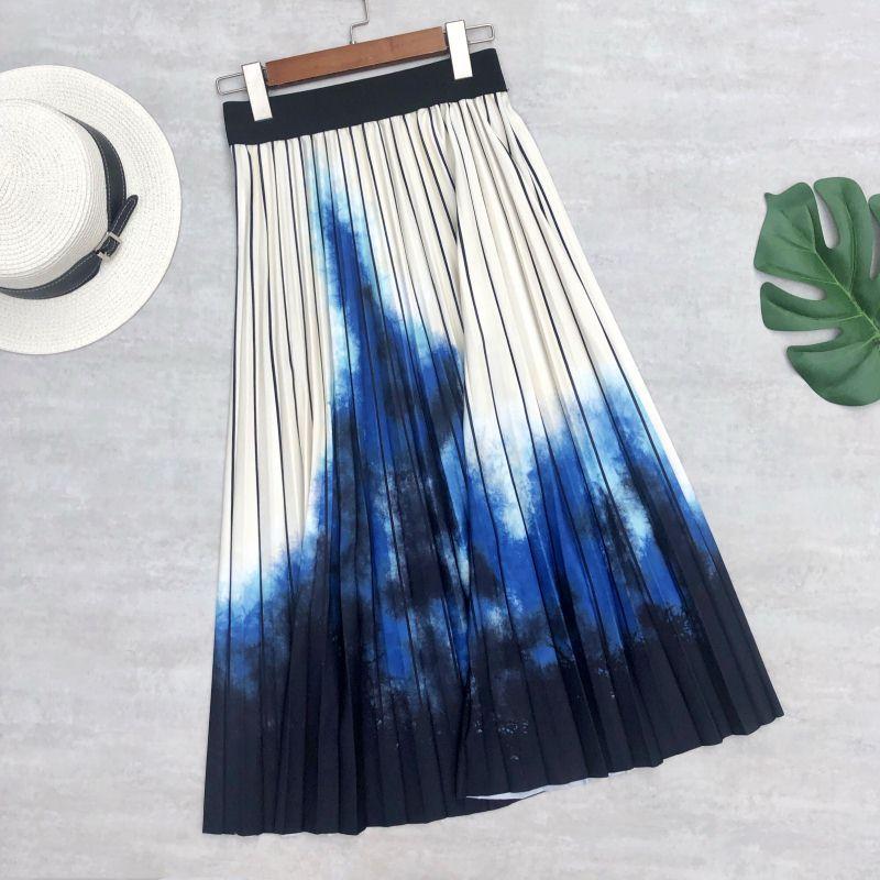 Gradient Thick Skirt A-line Vintage Pleated Long Skirts-WF00486-Veeddydropshipping