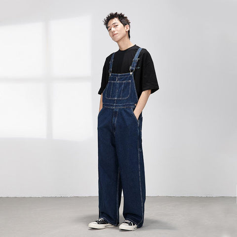 Japanese Fashion Bib Straight Denim Overalls Cargo Jeans-MF00671-Veeddydropshipping