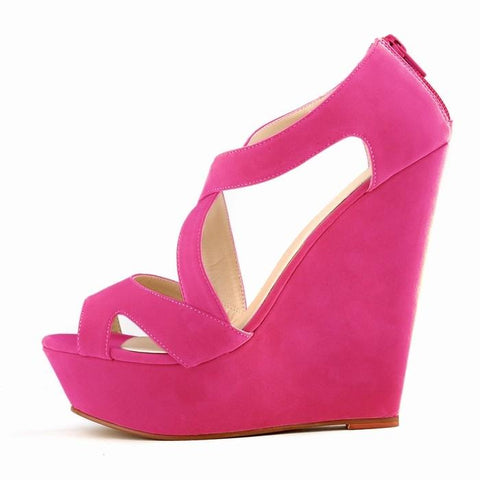 Women Casual Office Flock Leather Wedges High Heels Platform-BS00831-Veeddydropshipping