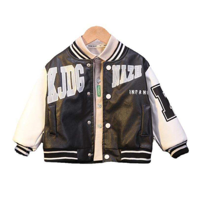 Baby Boys Letter Print Baseball Coat Stripes Collar-Veeddydropshipping