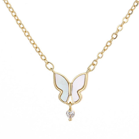 Zircon Round Bead Tassel Pendant Clavicle Chain Butterfly Necklace Women-JW01211-Veeddydropshipping
