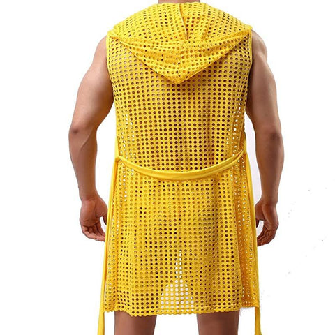 Hooded Sleeveless Robes Bathrobes Mesh See-Through Lingerie Sleepwear-MF01584-Veeddydropshipping