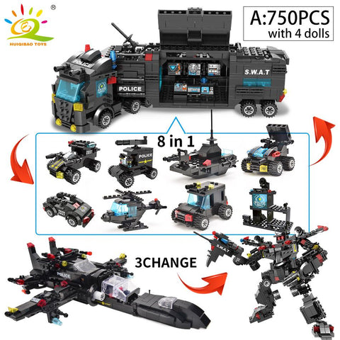 HUIQIBAO SWAT Police Station Truck Model Building Blocks City Machine-TB01474-Veeddydropshipping