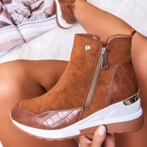 Winter High Top Vulcanize Shoes Women Platfrom Wedges Shoes Zipper Chunky-BS00974-Veeddydropshipping