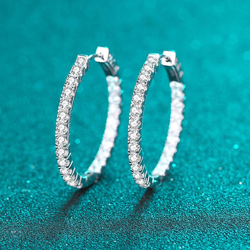 White Gold Moissanite Hoop Earring   3.1cm 925 Sterling Silver-JW00081-Veeddydropshipping