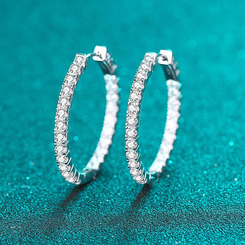 White Gold Moissanite Hoop Earring   3.1cm 925 Sterling Silver-JW00081-Veeddydropshipping