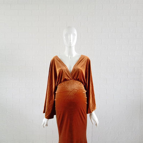 2021 Winter Velvet Boho Maternity Long Dress For Photo Shoot Bohemian-TB00608-Veeddydropshipping