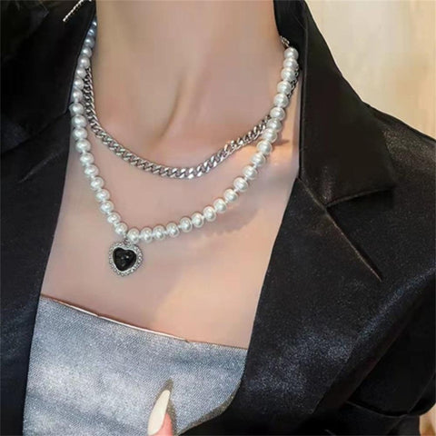 Vintage Link Heart Pendant Necklace  Pearl Necklace for Woman Jewelry Gift-JW01349-Veeddydropshipping