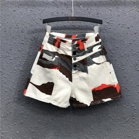 High Waist Denim Shorts Women Loose Wide Leg Jeans-WF00497-Veeddydropshipping