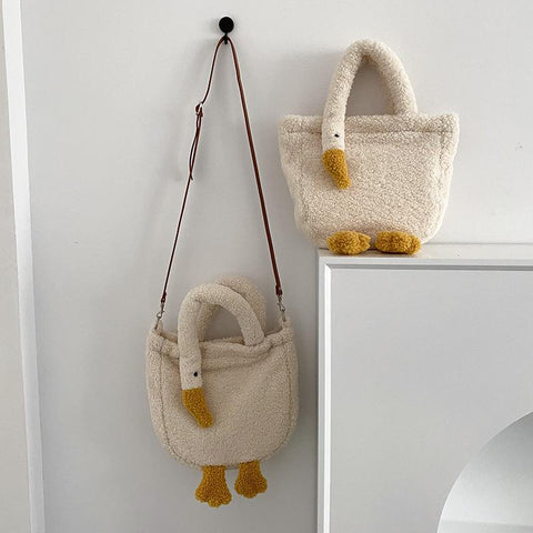 cute lamb plush duck shoulder bag big goose feather Tote bag-TB00076-Veeddydropshipping