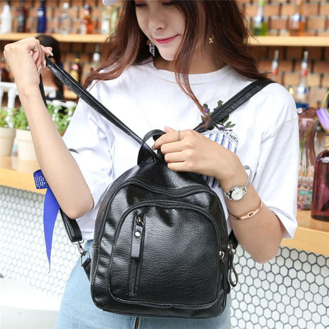Leather Travel Shoulder Bag Black School Bag Girl Multifunctional-BS00243-Veeddydropshipping