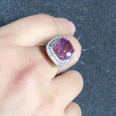 Personality Big Pink Cubic Zirconia Wedding Rings Fashion Jewelry-JW00134- Veeddydropshipping