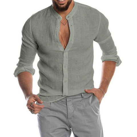 Casual Loose Solid Color Fashion V-neck Top Handsome Men's Shirt Top-Veeddydropshipping