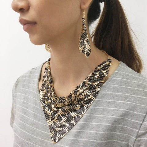 Metal Slice Bib Choker  Wedding Fashion Jewelry Sets -JW00348-Veeddydropshipping