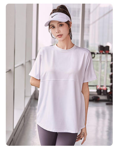 Women Sports T-shirts Round Neck Short Sleeve Loose Fitness Shirts Back -OS00913-Veeddydropshipping