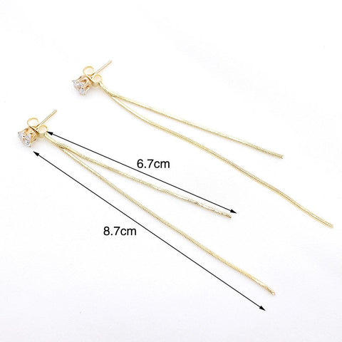 Gold Color Long Crystal Tassel Dangle Earrings for Women  -JW00184-Veeddydropshipping