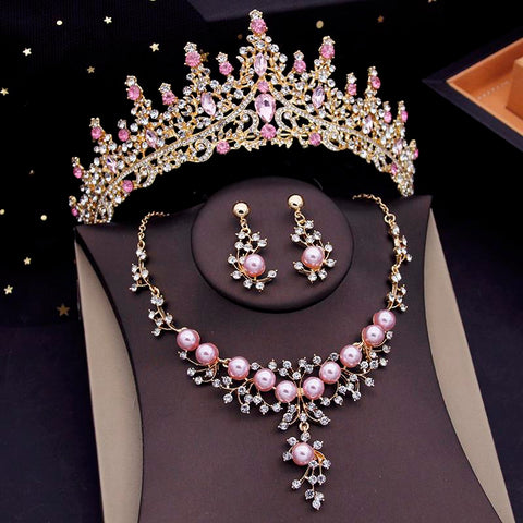 lBridal Jewelry Set  Tiaras Earrings Choker Pearls Necklace  -JW00293-Veeddydropshipping