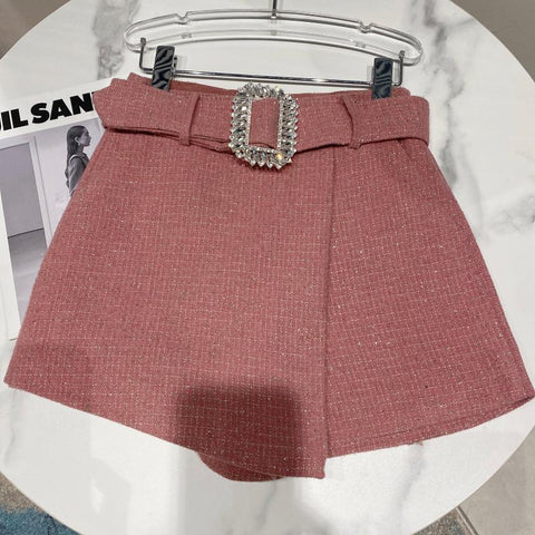 Rhinestone Silk Tweed Folding Short Women-WF00560-Veeddydropshipping