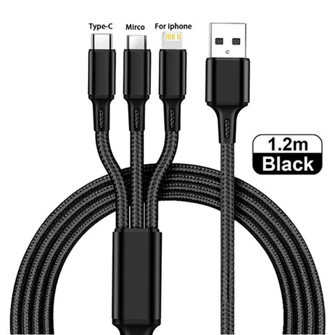 3in1 Micro USB Type C Mobile Phone Charging Cable LED lighting Charger Cable-PA00415-Veeddydropshipping