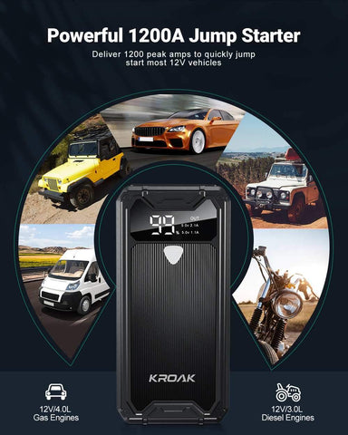 Kroak K-JS01 1200A 14000mAh Portable Car Jump Starter Power Bank-AM00777-Veeddydropshipping