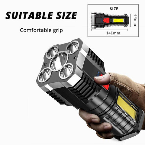 5LED Super Bright LED Flashlight Rechargeable Spotlight with Side-TI00786-Veeddydropshipping