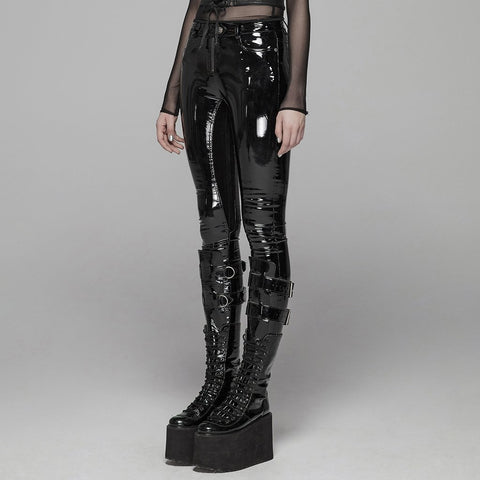 Women Punk Patent Leather Pants Simple Style-WF00362-Veeddydropshipping