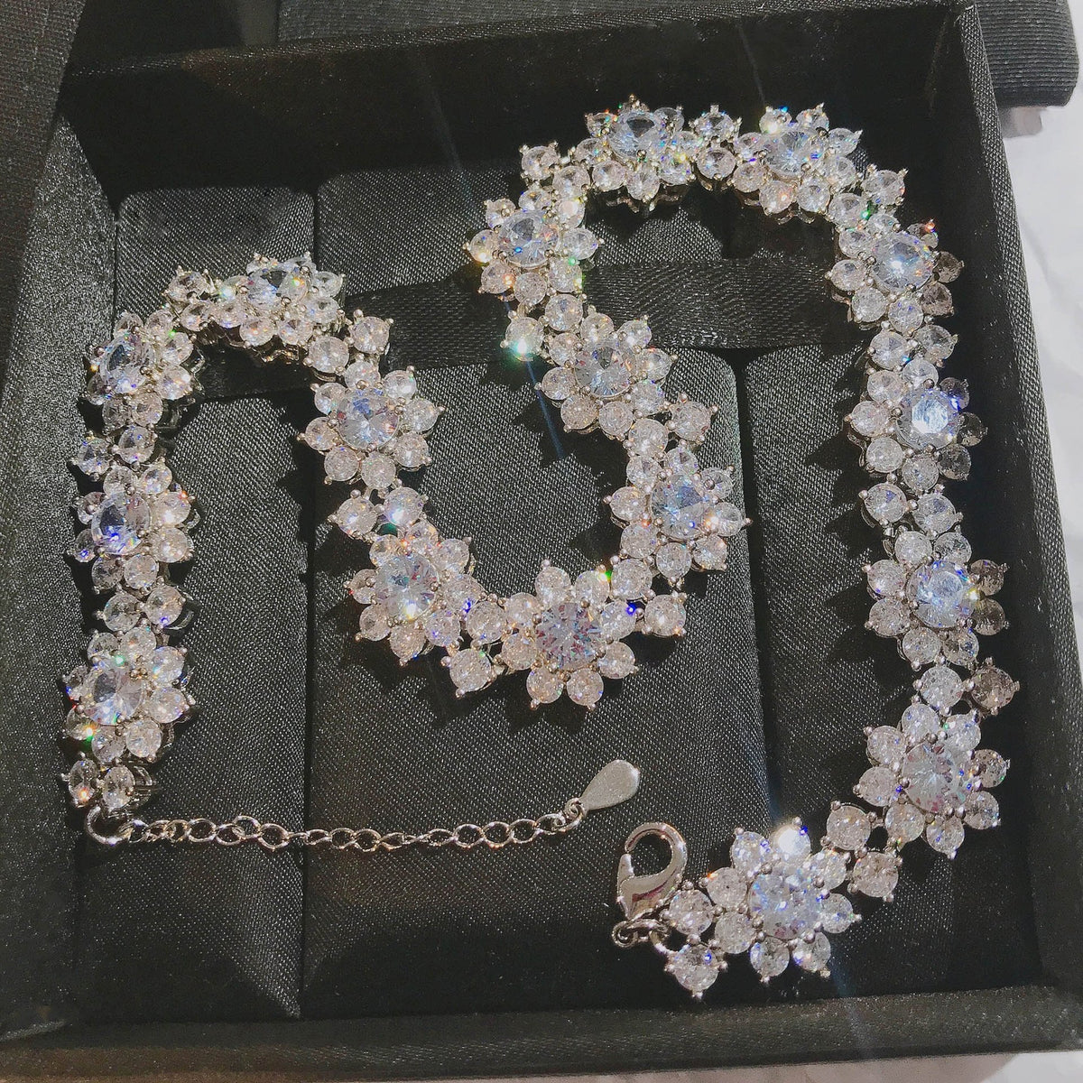 Charm Flower Chorker Necklace  zircon 925 Sterling Silver -JW01255-Veeddydropshipping