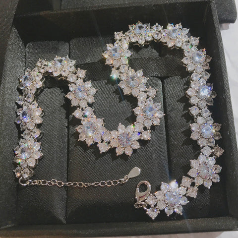 Charm Flower Chorker Necklace  zircon 925 Sterling Silver -JW01255-Veeddydropshipping
