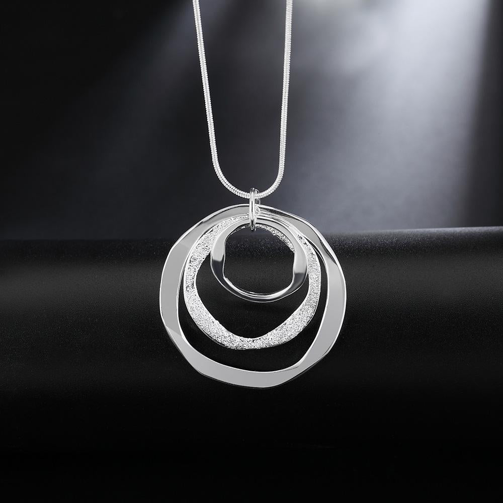 925 Sterling Silver 18 Inches Circle Pendant Chain Frosted Necklace  -JW00229-Veeddydropshipping