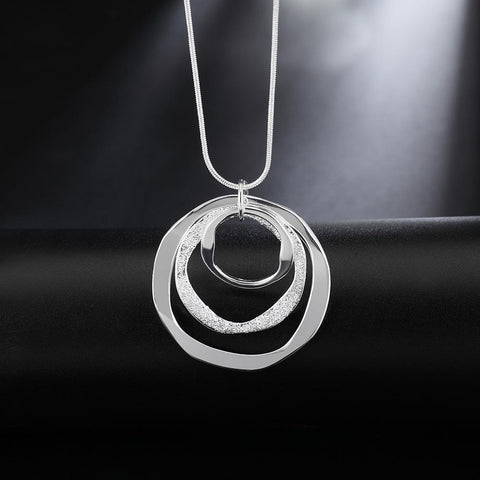 925 Sterling Silver 18 Inches Circle Pendant Chain Frosted Necklace  -JW00229-Veeddydropshipping