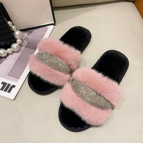 House Shoes For Faux plush Non-Slip Warm Slippers Women-BS01289-Veeddydropshipping