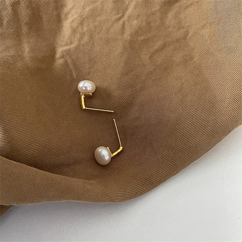 925 Sterling Silver French  Natural Freshwater Pearl Earrings  -JW00169-Veeddydropshipping