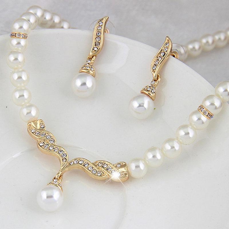 Necklace Earrings Wedding Pearl  Female jewellery set  -JW00383-Veeddydropshipping