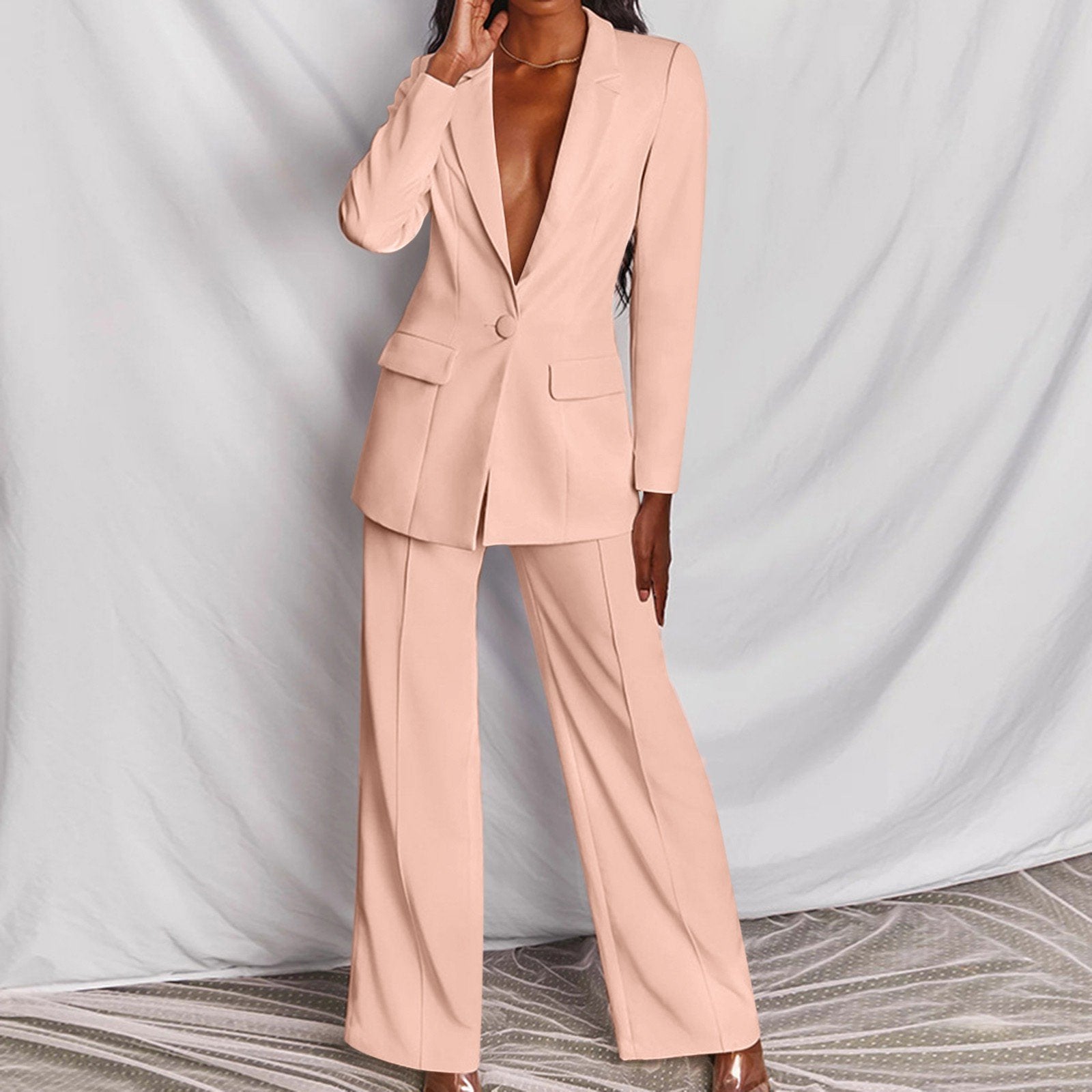 Women Office Suit Fashion Blazer Pantsuit V-Collar-WF00336-Veeddydropshipping