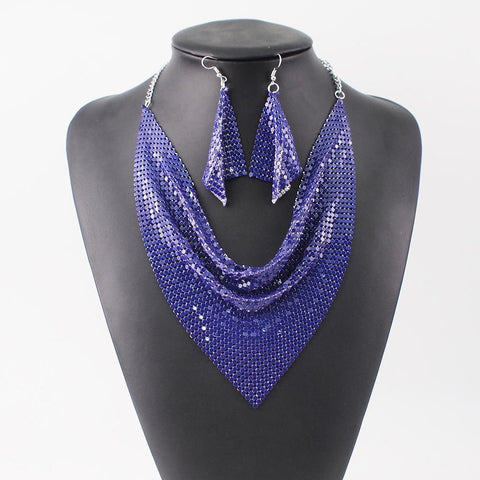 Metal Slice Bib Choker  Wedding Fashion Jewelry Sets -JW00348-Veeddydropshipping