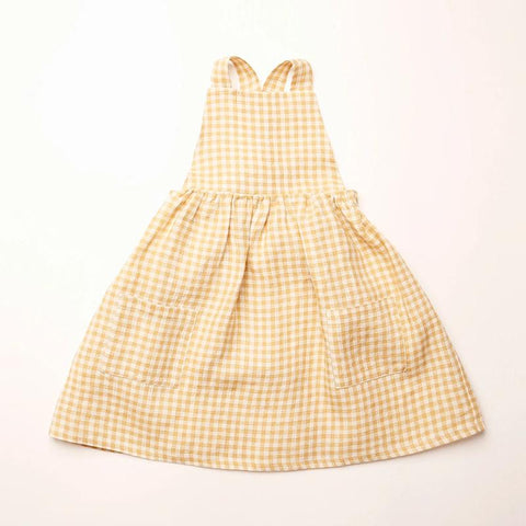 Girl&#39;s Classic Yellow Plaid Straps Dress With Pockets-TB00893-Veeddydropshipping