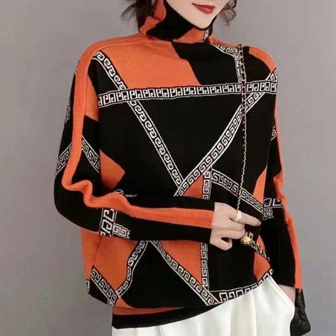 Female Clothing Vintage Geometric Patchwork Sweaters-WF00096-Veeddydropshipping