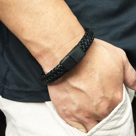 Fashion Braided Leather Bracelet Bangle Male Punk Rock Hand  -JW00244-Veeddydropshipping
