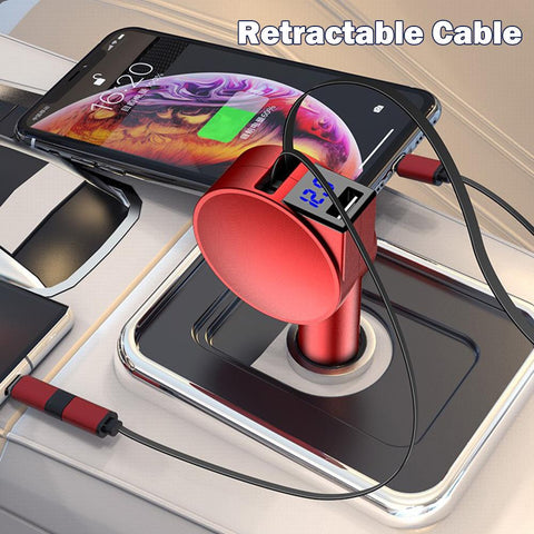 3in1 Car Charger with Retractable Cable Super Fast Charger-PA01164-Veeddydropshipping