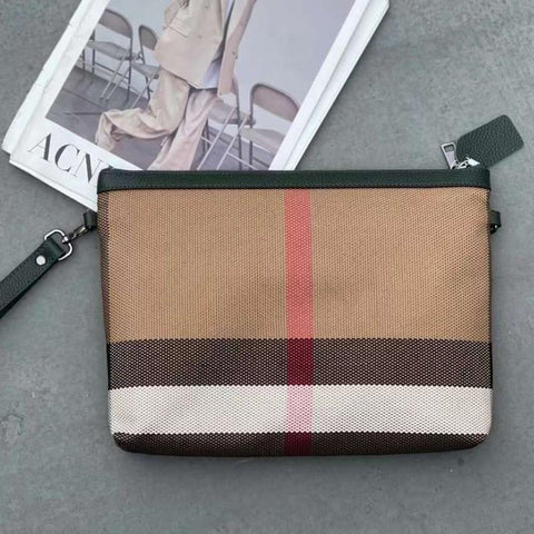 Clutch Bag Classic Stripes Canvas Leather Female Shoulder Bag A4 Lady-BS00223-Veeddydropshipping